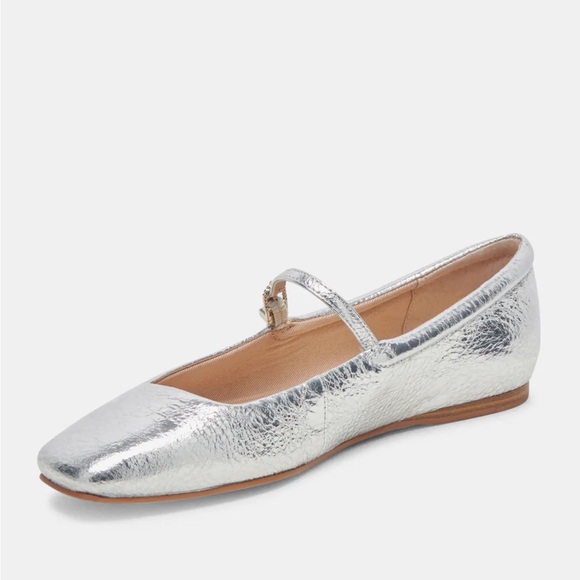 Mary Jane ballet flats. Silver distressed leather. Size 7 1/2. - Picture 2 of 10